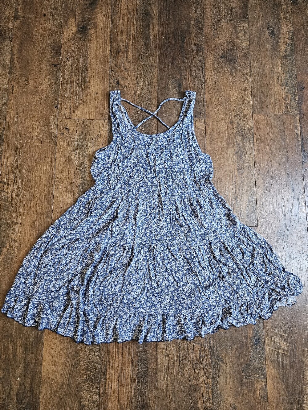 Mittoshop Blue Floral Sleeveless Sundress with Crisscross Back Size Large